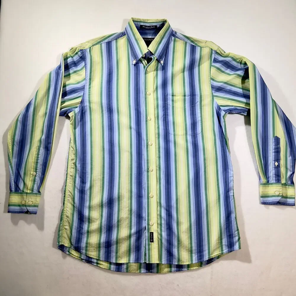 Gant Striped Button Shirt Men Large Dress Fit Providence Poplin Vertical Stripe